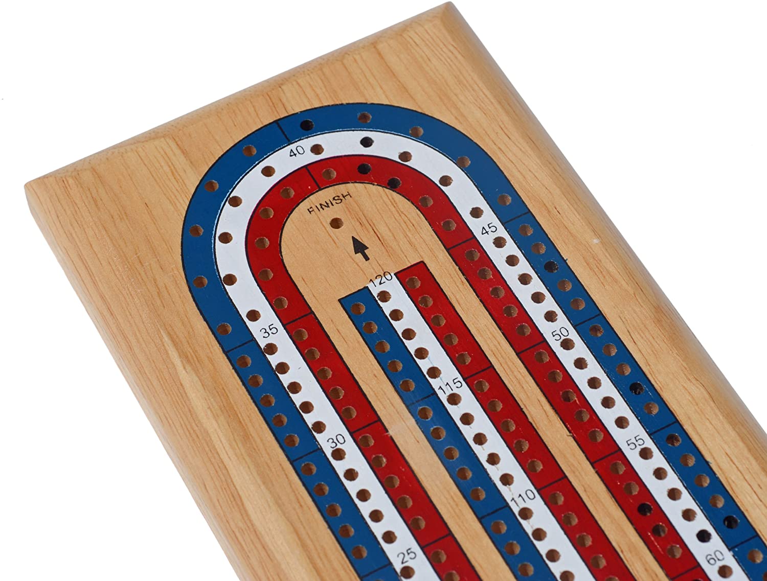 Cribbage - Board  &  Pegs 3 Track Wood, Red, White And Blue Track