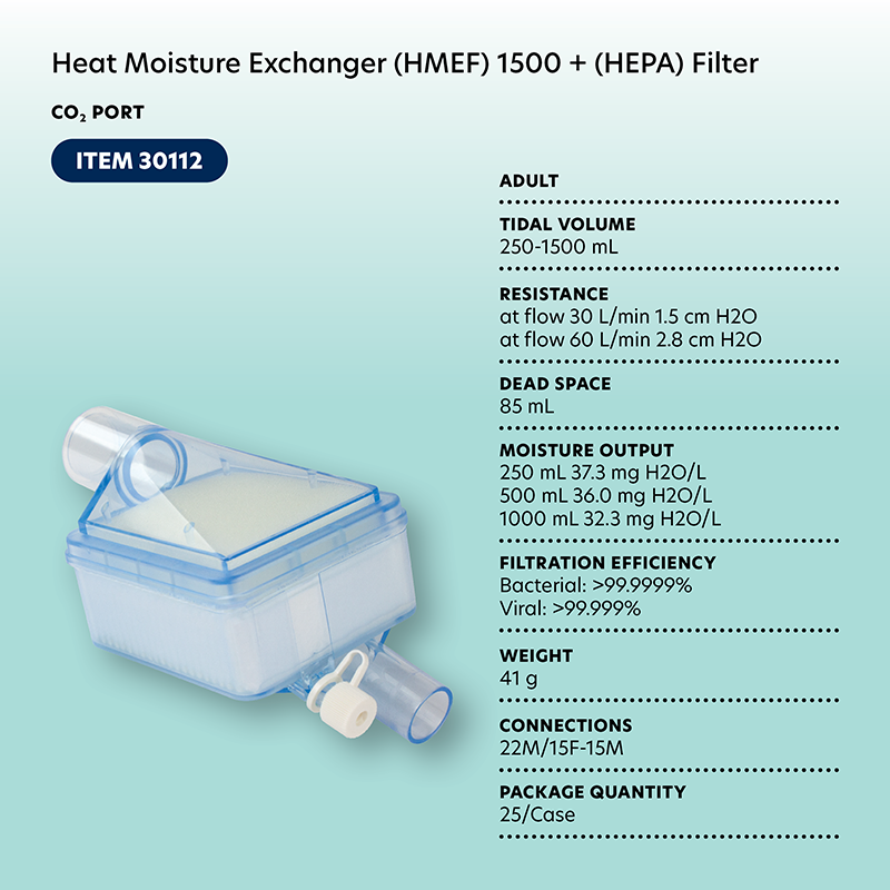 Heat Moisture Exchanger (HMEF)1500 - (HEPA) Filter, CO2 Port,  - 25 per Case
