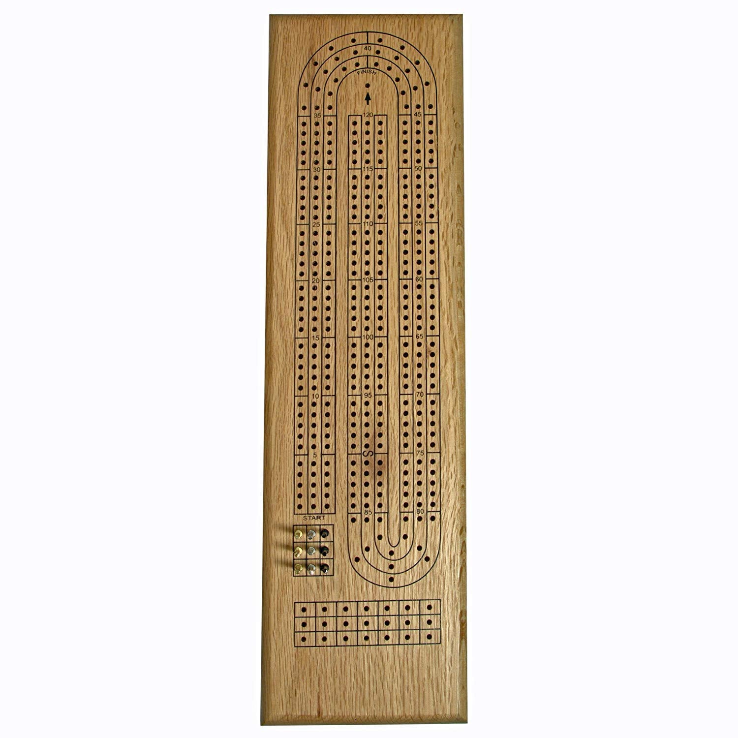 Cribbage - Board  &  Pegs 3 Track Oak With Natural Finish