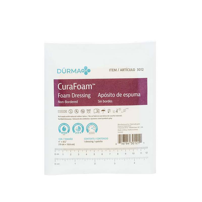 CuraFoam - Foam Dressing, 4" x 4.25" - 10 pcs per Box/12 boxes per Case