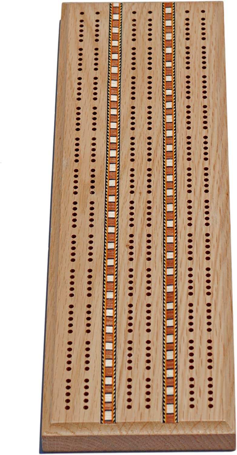 Classic Cribbage Set - Solid Wood with Inlay Sprint 3 Track Board with Metal Pegs