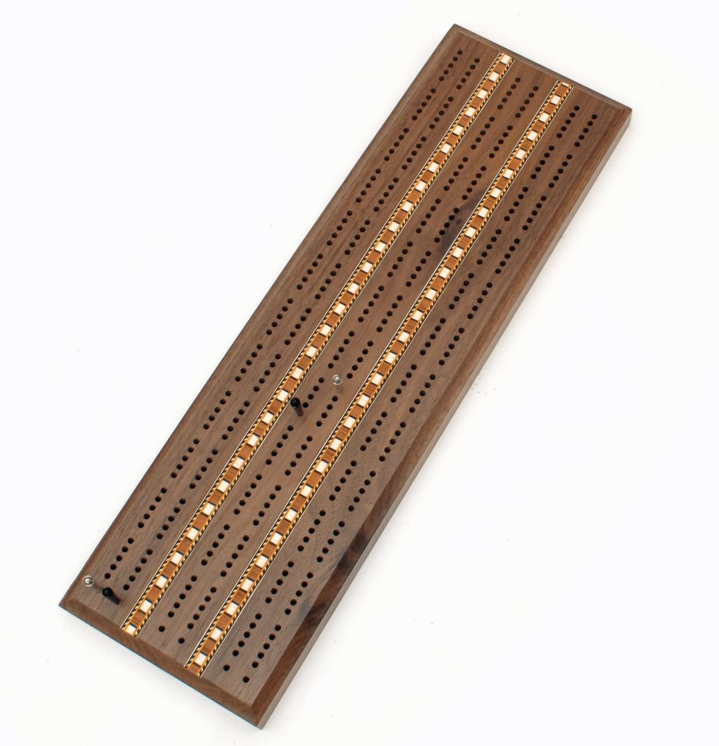 Classic Cribbage Set - Solid Wood with Inlay Sprint 3 Track Board with Metal Pegs