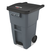 Step-on Opening - Rollout Lid - 50 gal Capacity - Manual - Heavy Duty, Wheels, Reinforced, Handle, Easy to Clean - 39.6" Height x 24" Width - High-density Polyethylene (HDPE) - Gray - 1 Each
