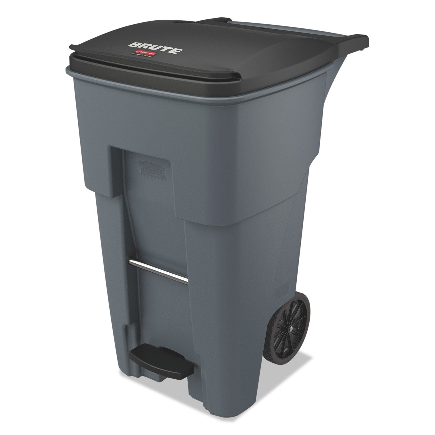 Step-on Opening - Rollout Lid - 65 gal Capacity - Manual - Heavy Duty, Wheels, Reinforced, Handle, Easy to Clean - 44.7" Height x 25.3" Width - High-density Polyethylene (HDPE), Medium Density Polyethylene (MDPE) - Gray - 1 Each