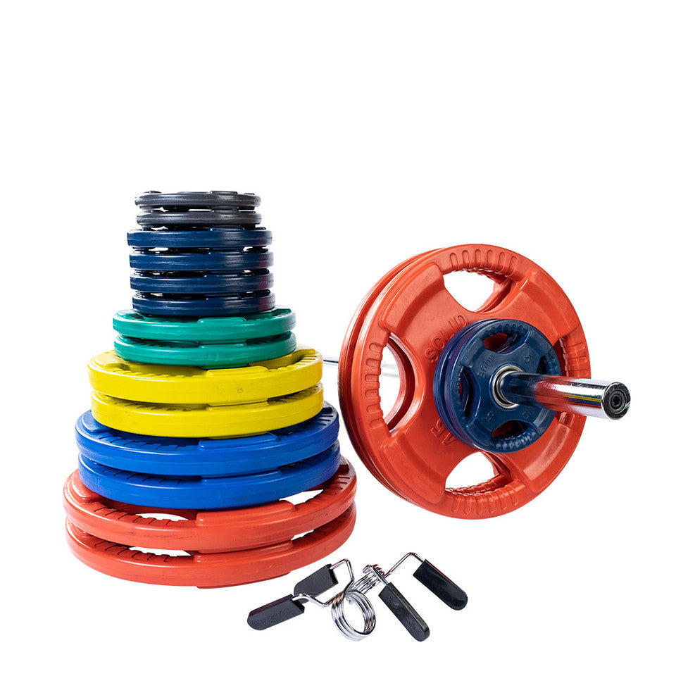 Color 400 Lb Rubber Grip Oly Set, Chrome Bar