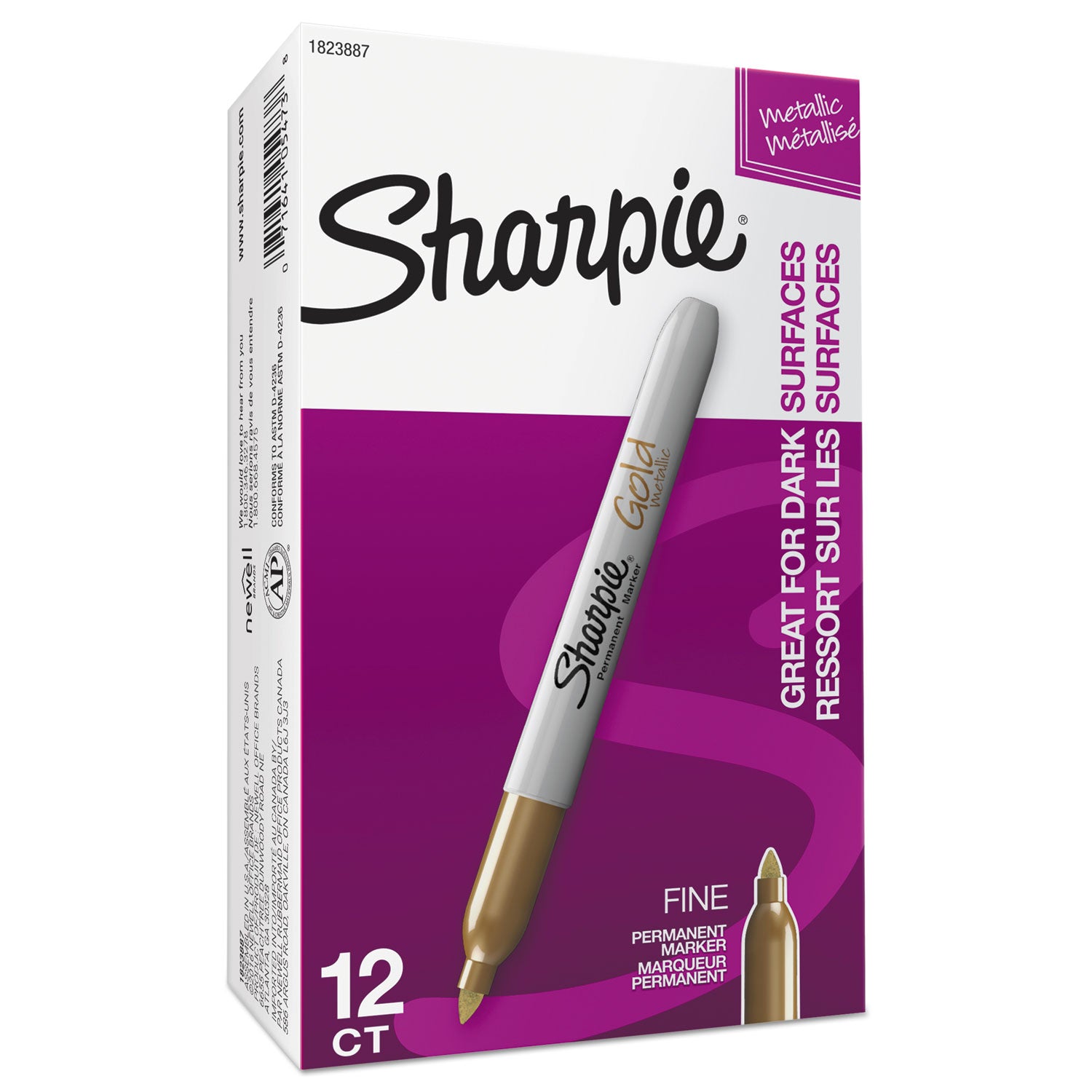 Sharpie Metallic Permanent Markers - Fine Marker Point - Gold Ink - Alcohol Based - 1 Dozen