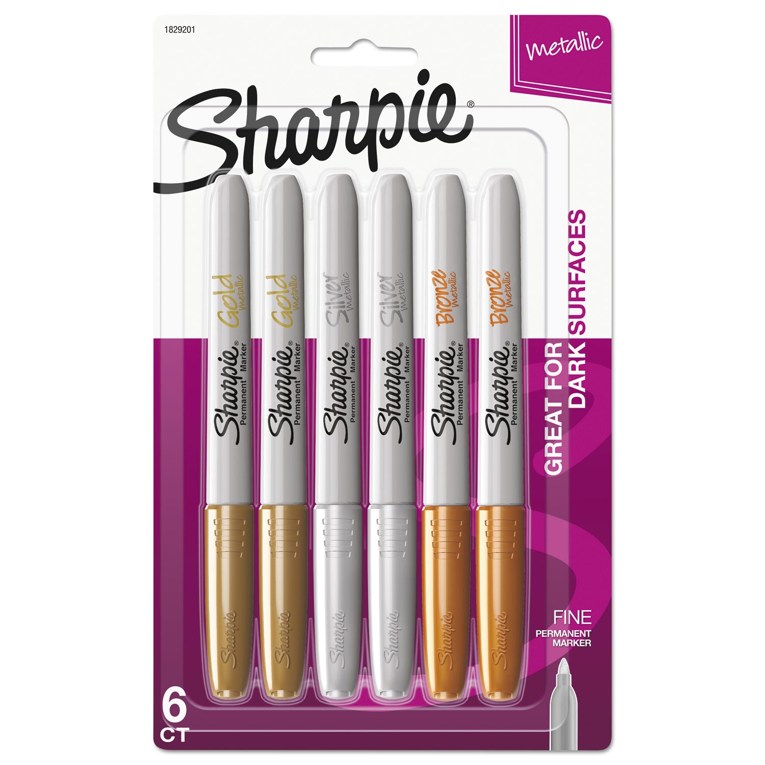 Sharpie Metallic Permanent Markers - Fine Marker Point - Assorted Ink - 6 / Pack