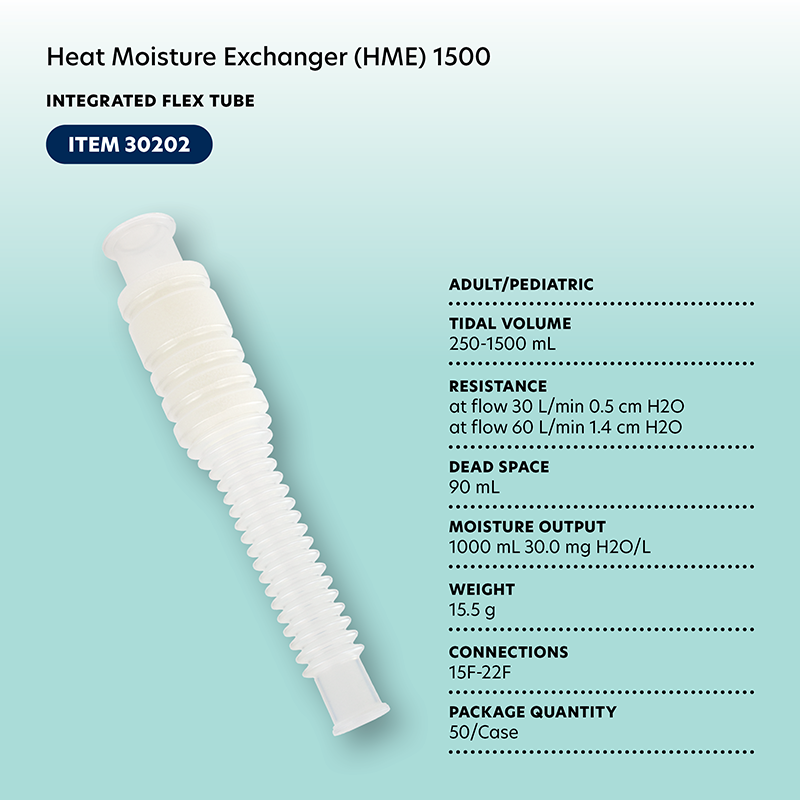 Heat Moisture Exchanger (HME) 1500 w/ Integrated Flex Tube  - 50 Boxes per Case