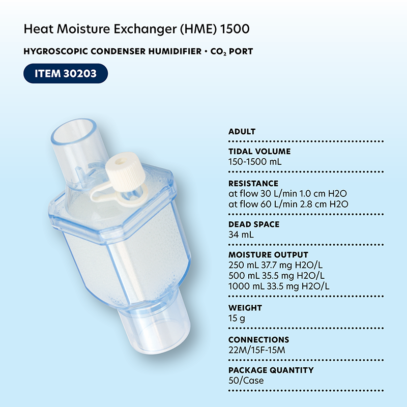 Heat Moisture Exchanger (HME) 1500, HCH, CO2 Port  - 50 Boxes per Case
