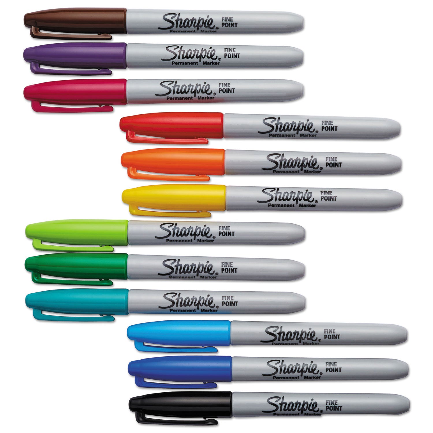 Fine Point Permanent Markers, Assorted, Set of 12
