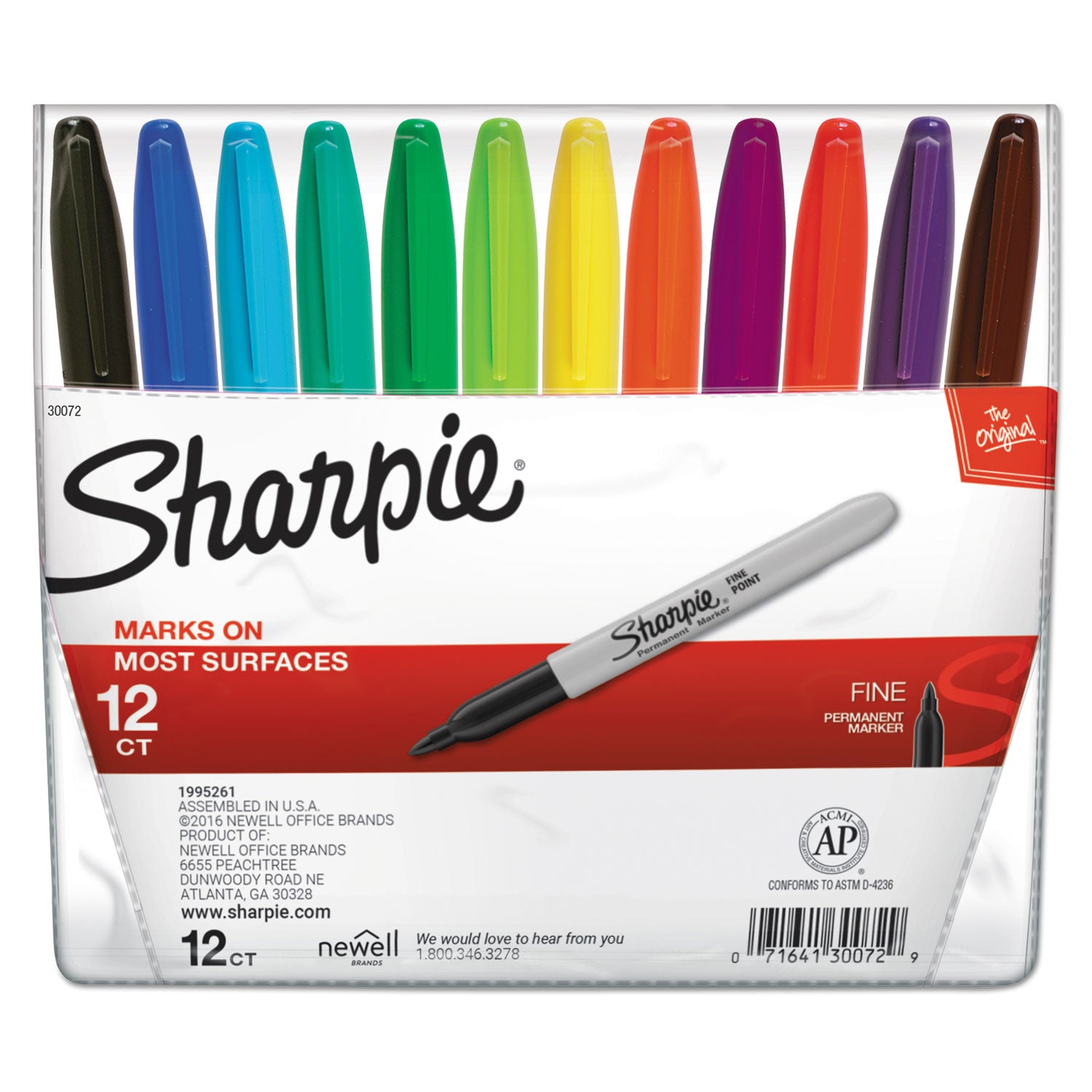 Fine Point Permanent Markers, Assorted, Set of 12