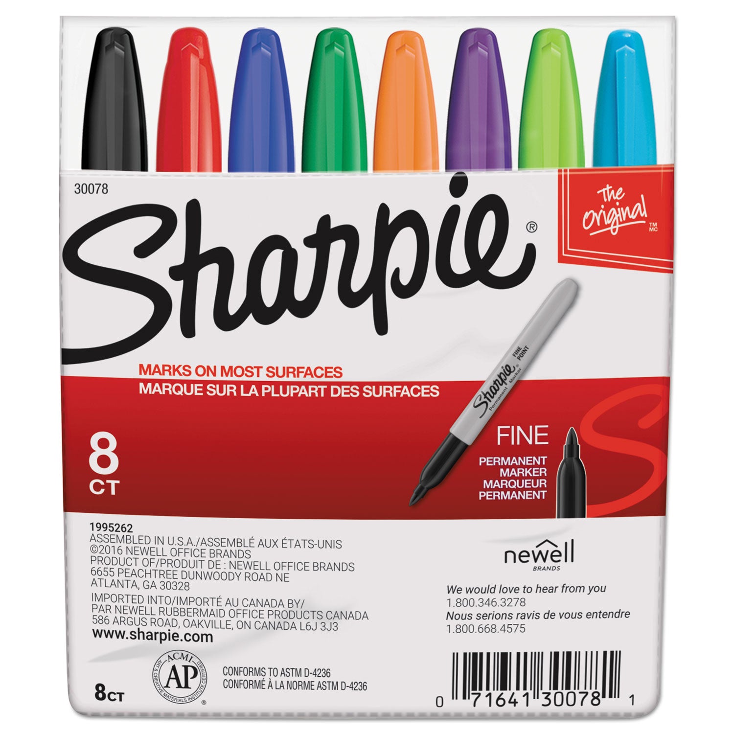 Fine Point Permanent Markers, Assorted, Set of 8