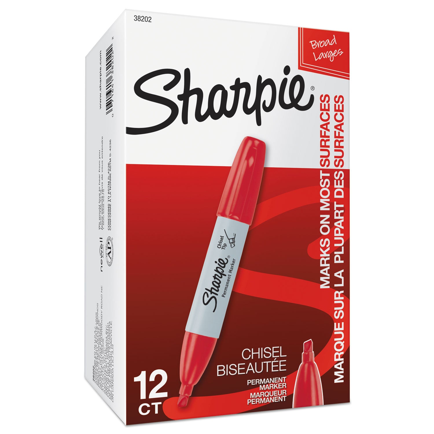 Sharpie Large Barrel Permanent Markers - Wide Chisel Marker Point - Red Ink - Alcohol Based - 1 Dozen