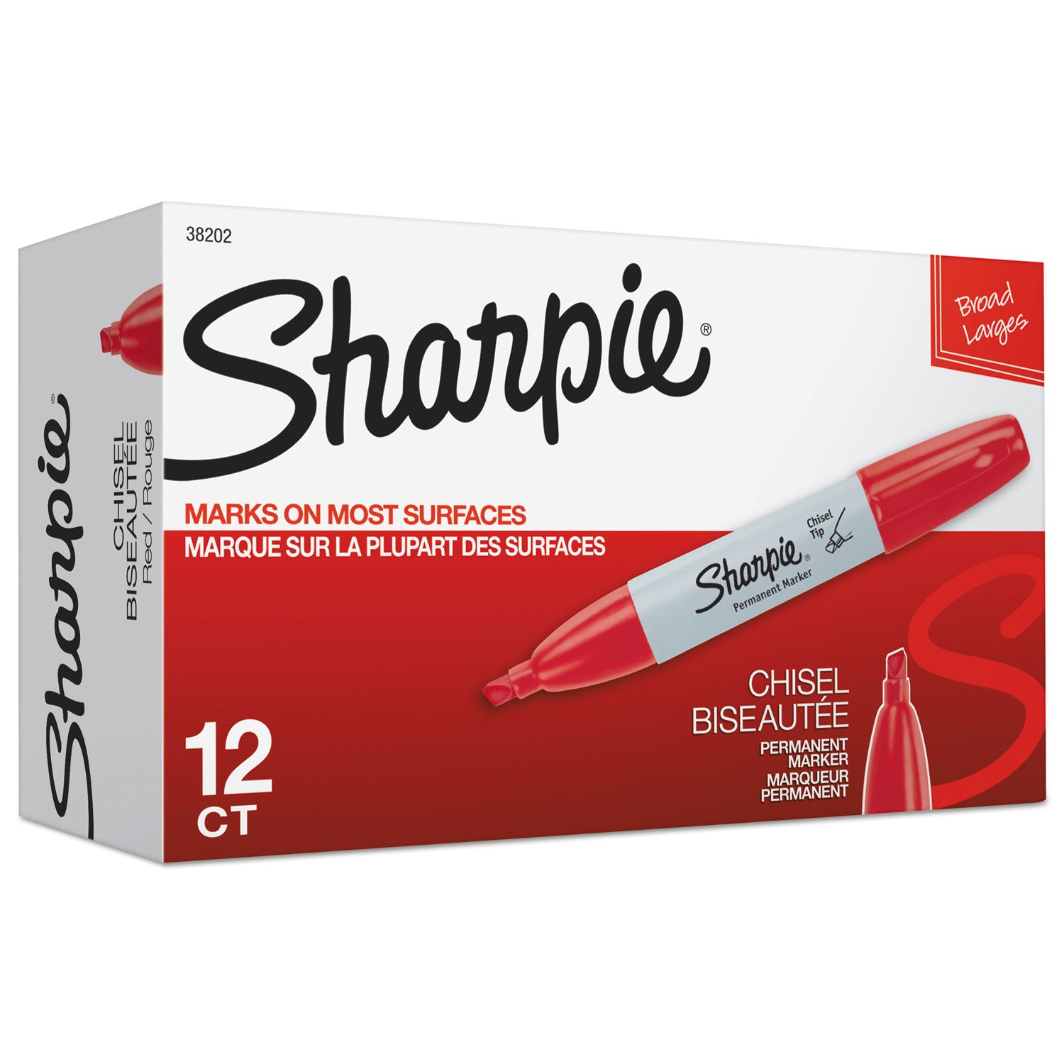 Sharpie Large Barrel Permanent Markers - Wide Chisel Marker Point - Red Ink - Alcohol Based - 1 Dozen