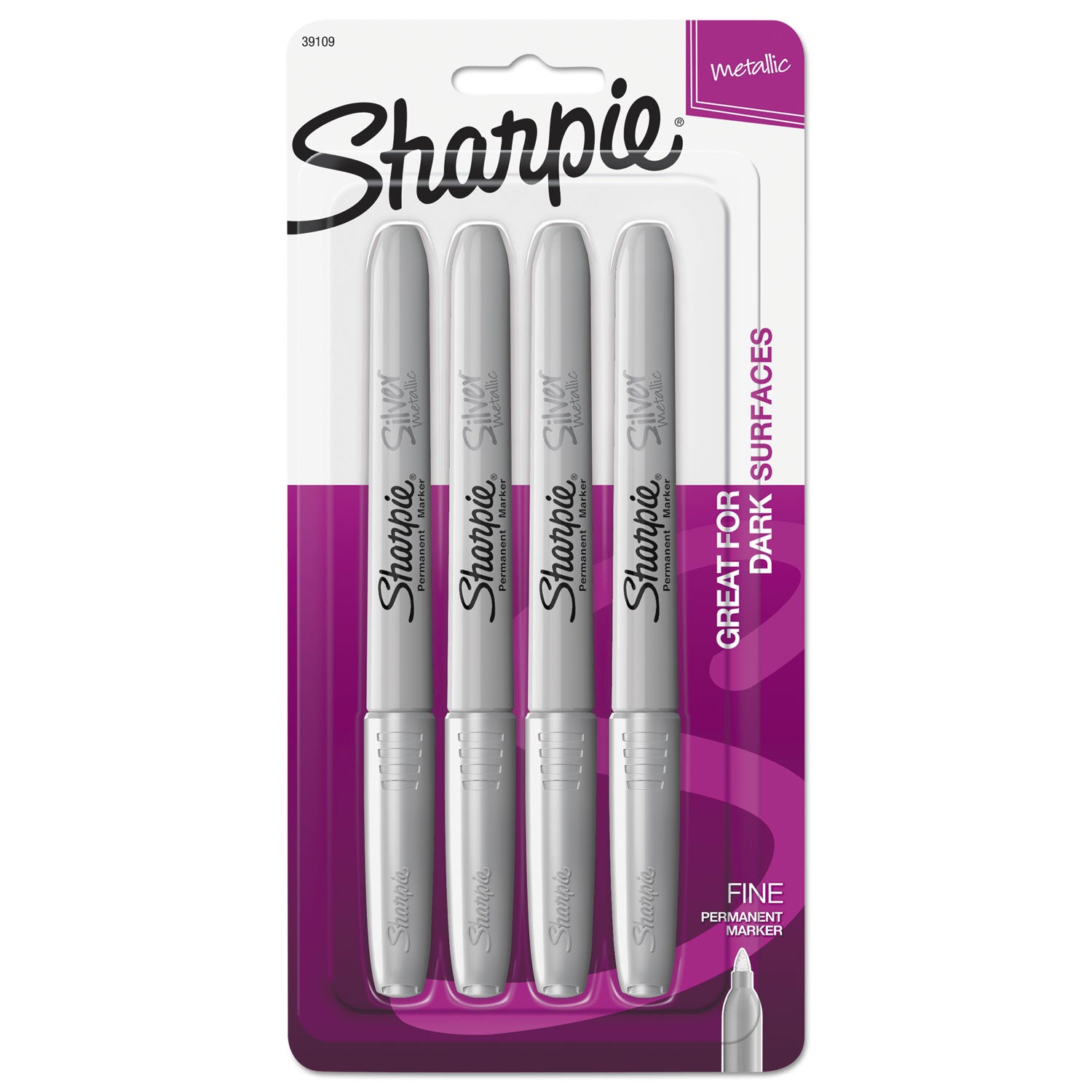 Sharpie Metallic Permanent Markers - 0.5 mm Fine Marker Point - Silver Ink - Silver Barrel - 4 / Pack
