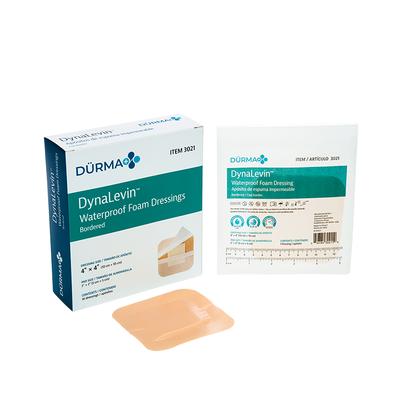 DynaLevin - Waterproof Foam Dressing Bordered, 4" x 4" - 10 pcs per Box/12 boxes per Case