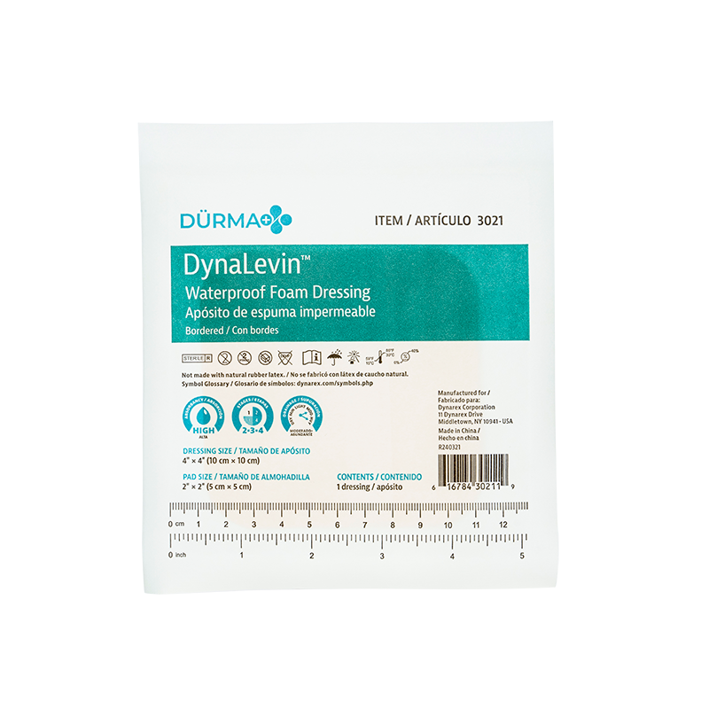 DynaLevin - Waterproof Foam Dressing Bordered, 4" x 4" - 10 pcs per Box/12 boxes per Case