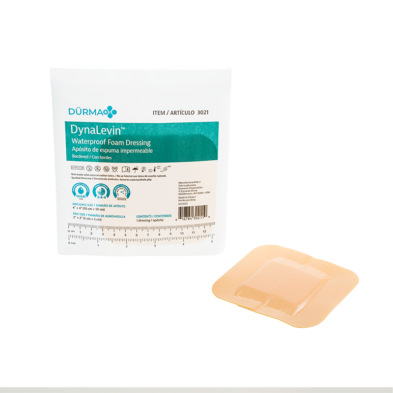 DynaLevin - Waterproof Foam Dressing Bordered, 4" x 4" - 10 pcs per Box/12 boxes per Case