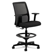 HON Ignition Sitting Stool, Black Fabric Seat, Black Mesh Low Back, Adjustable Arms, 360° Swivel, 1 Each