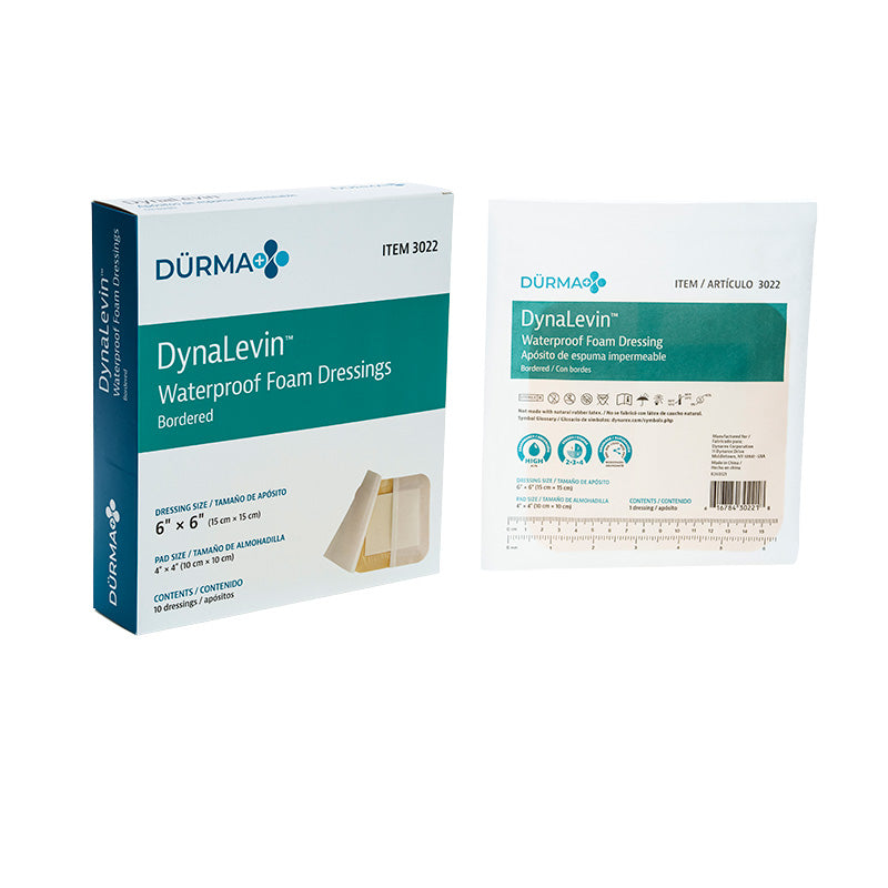 DynaLevin - Waterproof Foam Dressing Bordered, 6" x 6" - 10 pcs per Box/12 boxes per Case