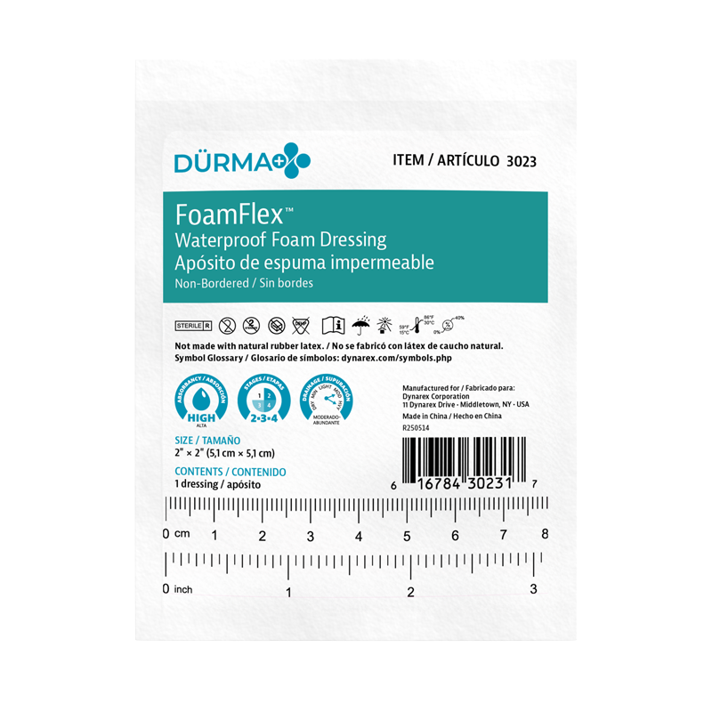 FoamFlex - Waterproof Foam Dressing Non-Bordered, 2" x 2" - 10 pcs per Box/12 boxes per Case