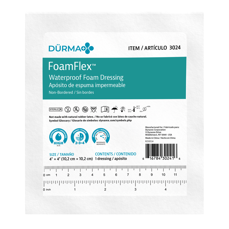 FoamFlex - Waterproof Foam Dressing Non-Bordered, 4" x 4" - 10 pcs per Box/12 boxes per Case