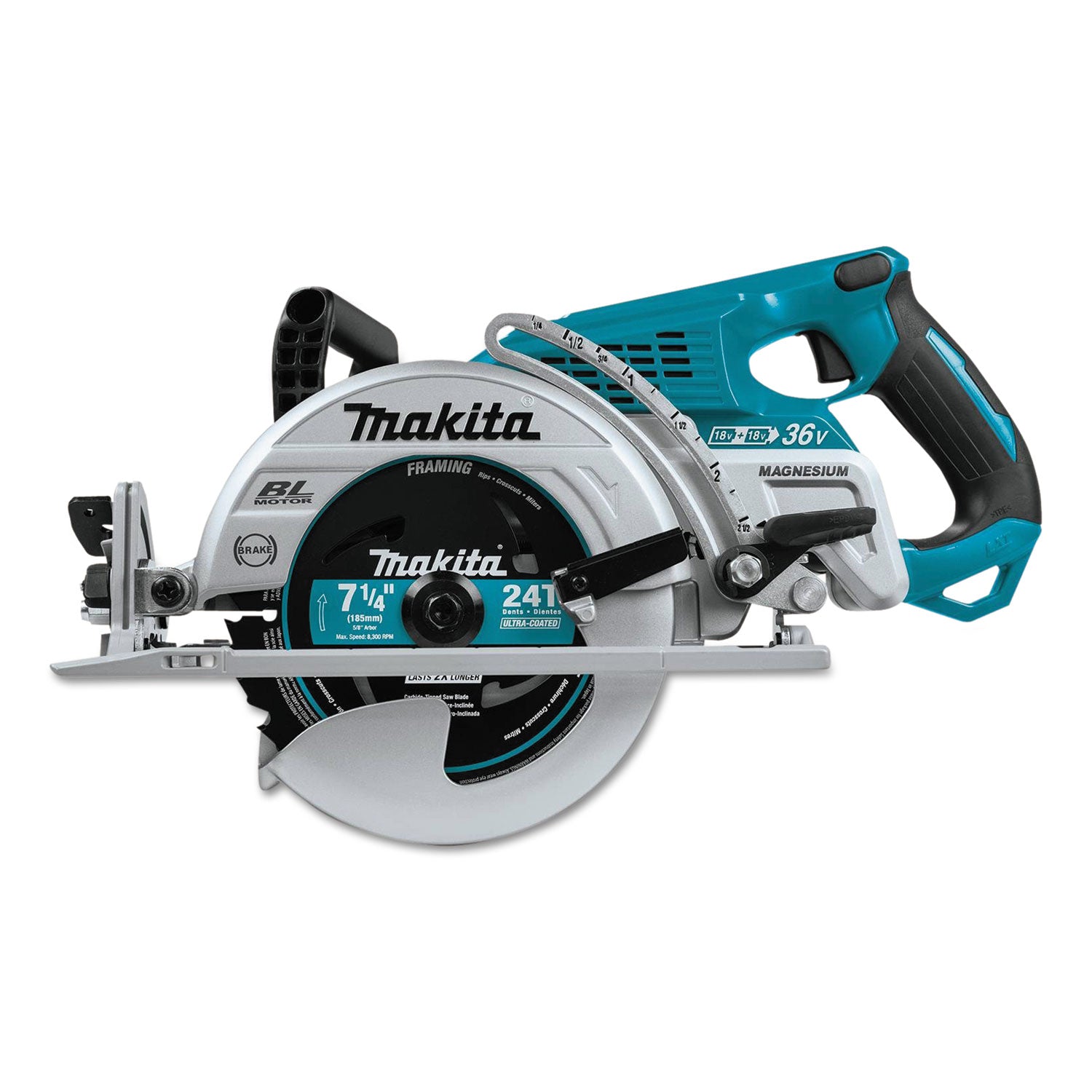 18V X2 (36V) LXT Brushless 7.25" Cordless Rear Handle Circular Saw Kit With Batteries, 5, 100 RPM, 0 To +53 Degree Bevel Range