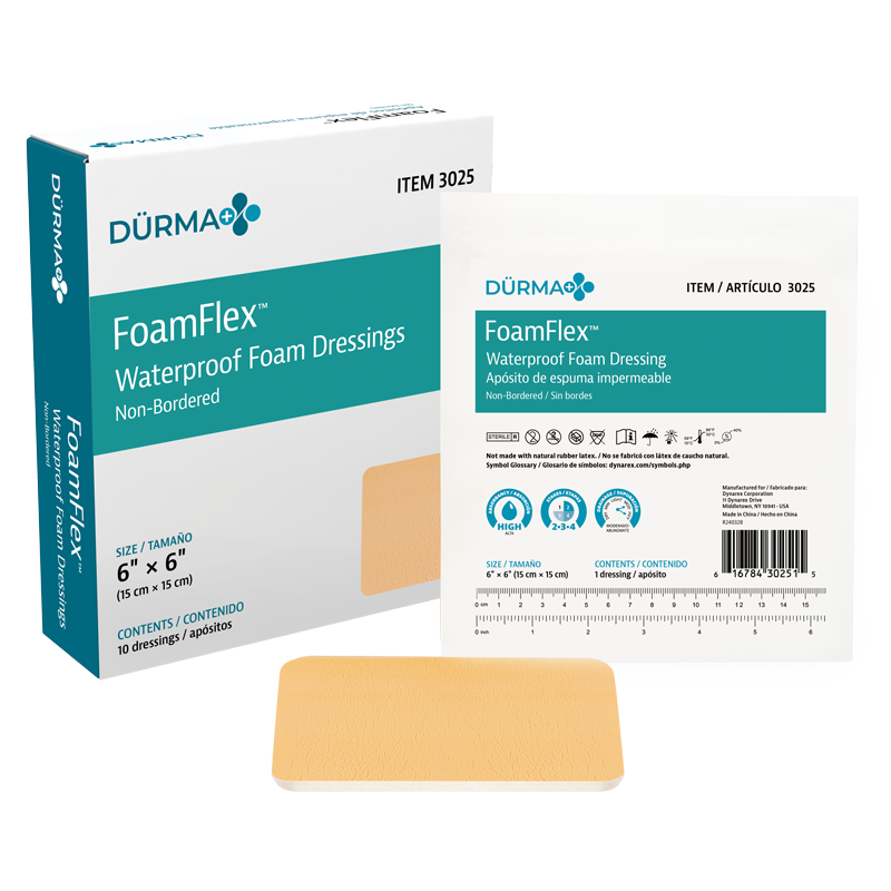 FoamFlex - Waterproof Foam Dressing Non-Bordered, 6" x 6" - 10 pcs per Box/12 boxes per Case