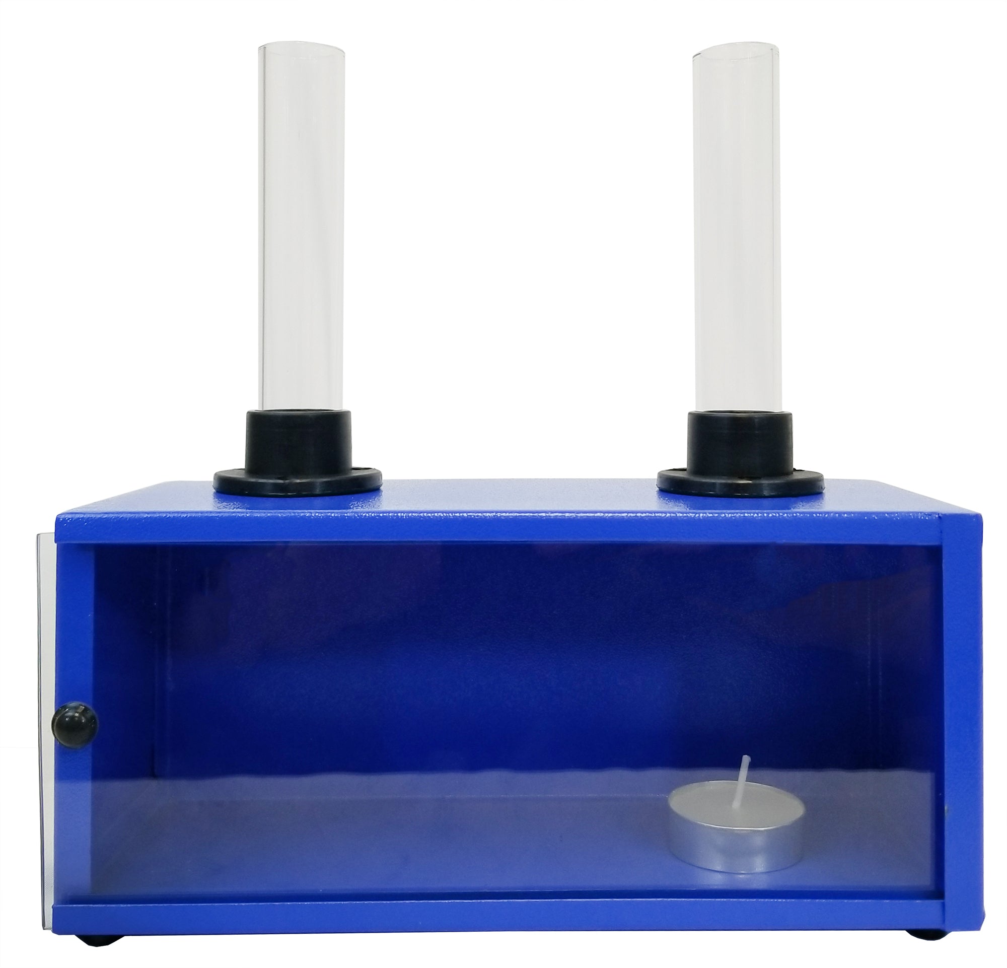 Convection Box with glass front and back panel and glass chimney.