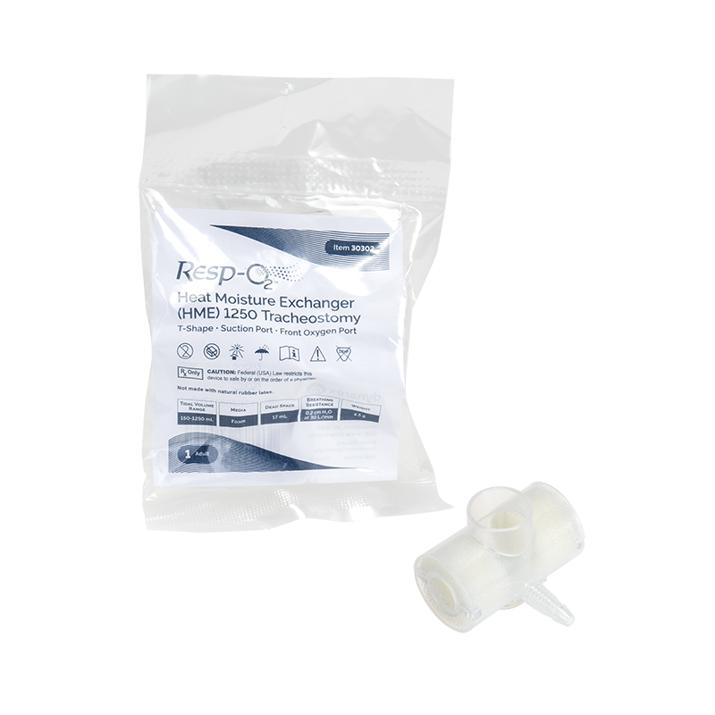 Heat Moisture Exchanger (HME) 1250 Tracheostomy, T-Shape, w/ Suction Port & Front Oxygen Port  - 50 Boxes per Case