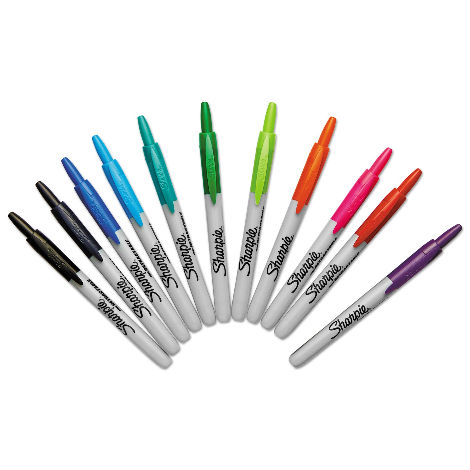 Sharpie Retractable Fine Point Permanent Marker - Fine Marker Point - Retractable - Aqua, Berry, Black, Blue, Green, Lime, Navy, Orange, Plum, Purple, Red, ... Ink - 12 / Set