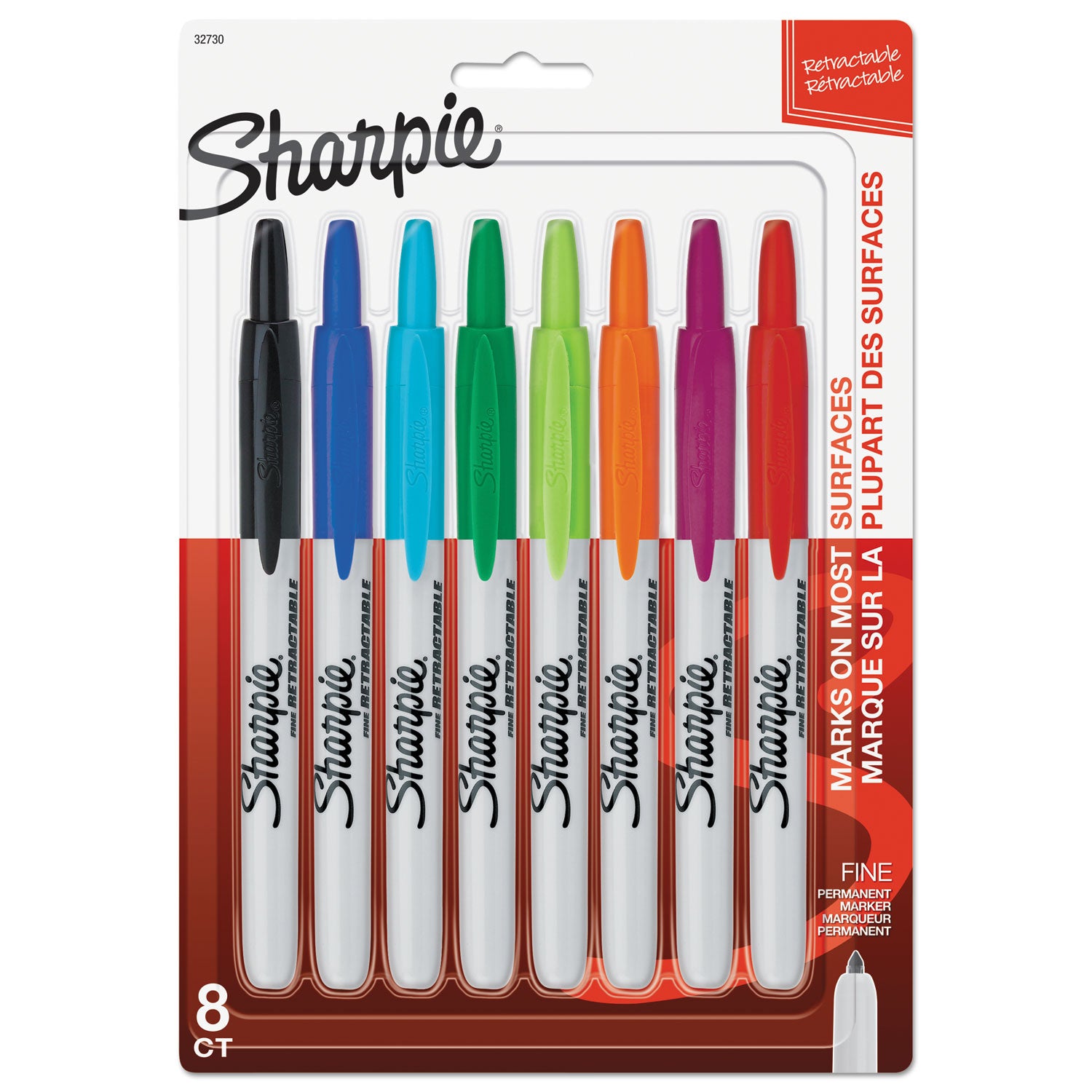 Sharpie Retractable Permanent Markers - Fine Marker Point - Retractable - Assorted Ink - 8 / Set