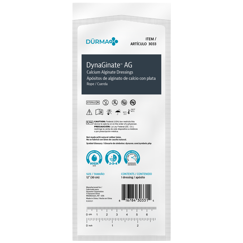 DynaGinate AG - Calcium Alginate Dressing, Rope, 3/4" x 12" - 5 pcs per Box/10 boxes per Case