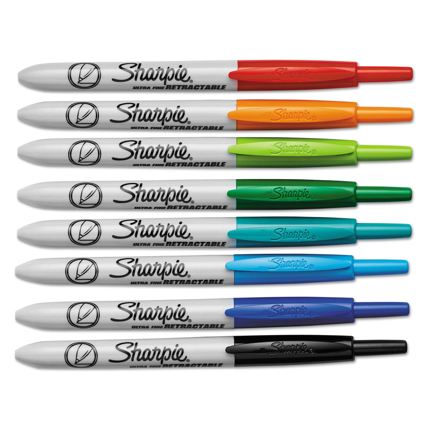 Sharpie Retractable Ultra Fine Point Permanent Marker - Ultra Fine Marker Point - Retractable - Aqua, Black, Blue, Green, Lime, Red, Tangerine, Turquoise Ink - 8 / Set