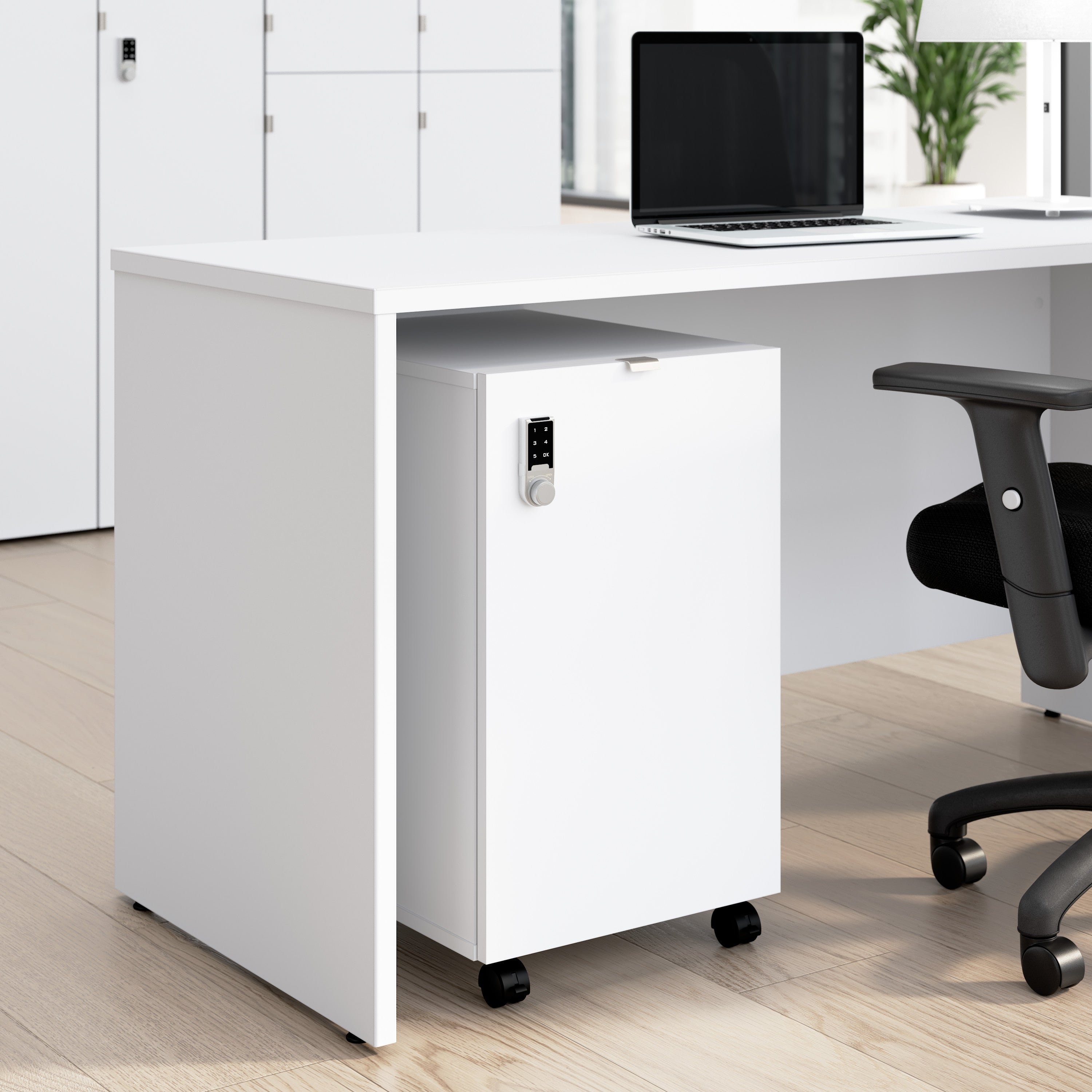 Bush Business Furniture Assure Mobile File Cabinet with Drawers and Keypad Lock in White - 15.65" Width x 20.24" Depth x 25.91" Height