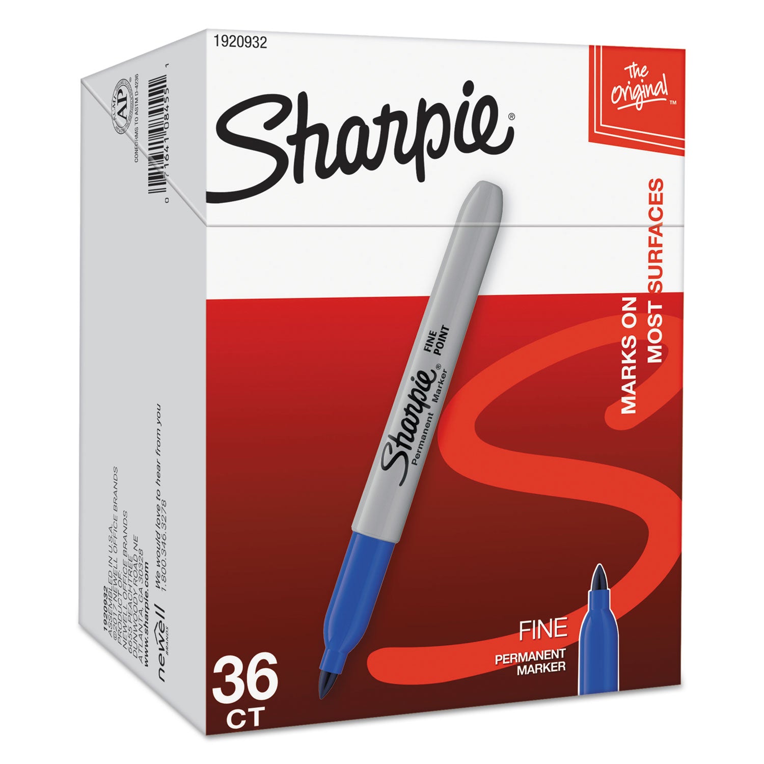 Sharpie Pen-style Permanent Marker - Fine Marker Point - Blue Ink - Alcohol Based - 36 / Box