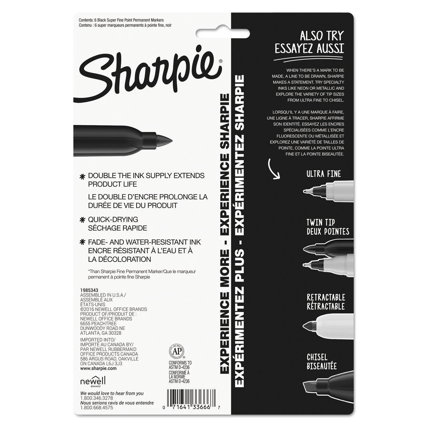 Sharpie Super Permanent Marker - Bold, Fine Marker Point - Black Ink - Plastic Barrel - 6 / Pack