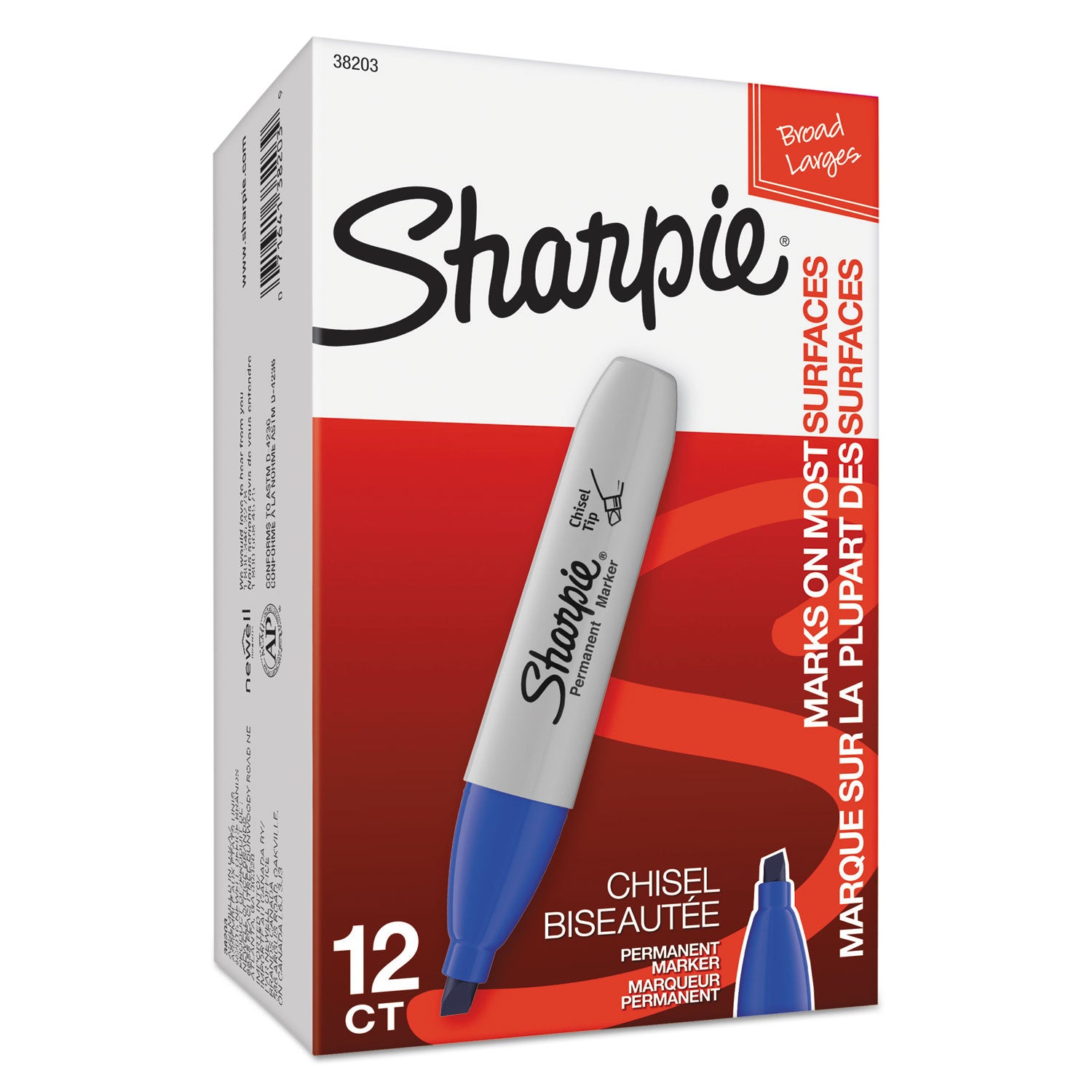 Sharpie Large Barrel Permanent Markers - Wide Chisel Marker Point - Blue Ink - Alcohol Based - 1 Dozen