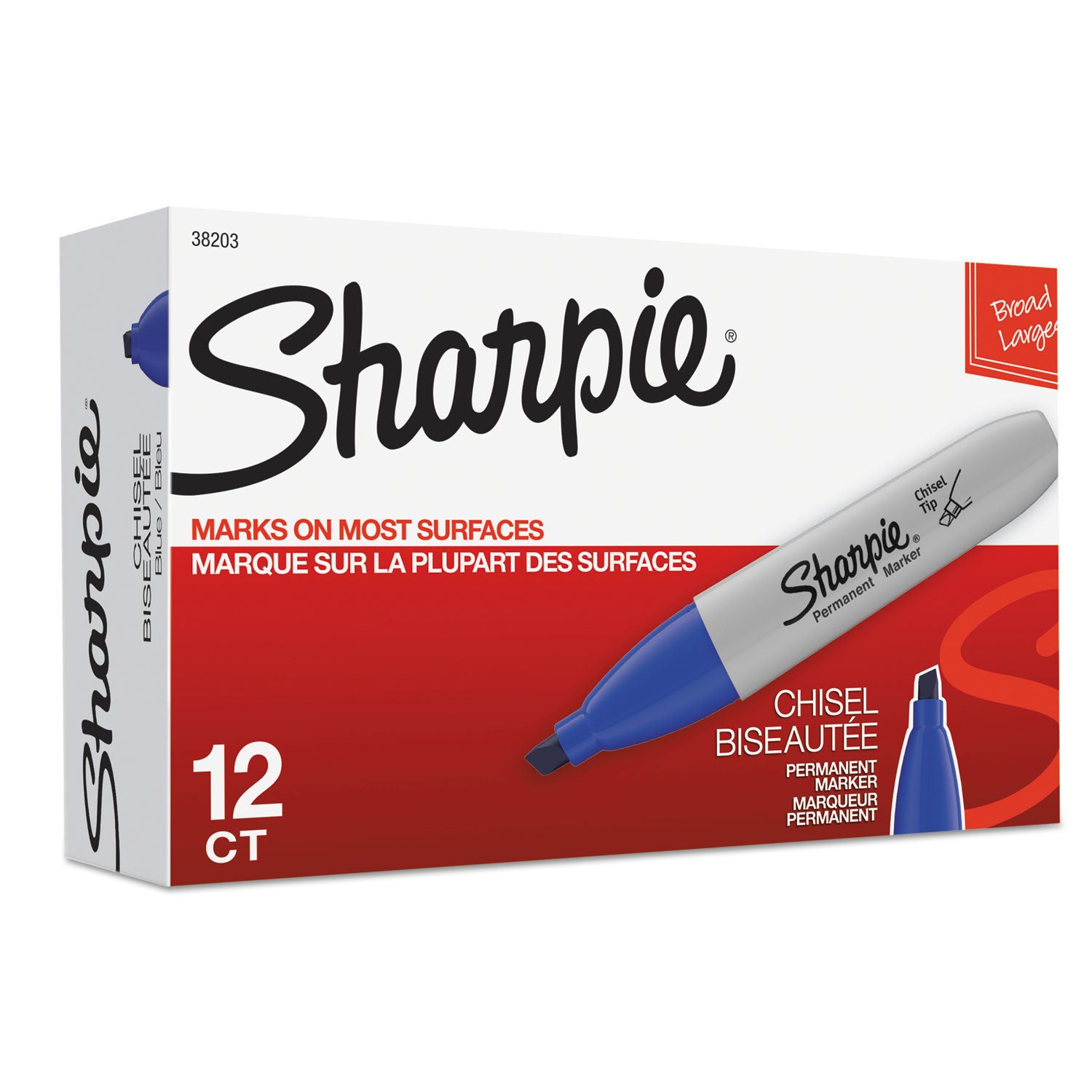 Sharpie Large Barrel Permanent Markers - Wide Chisel Marker Point - Blue Ink - Alcohol Based - 1 Dozen