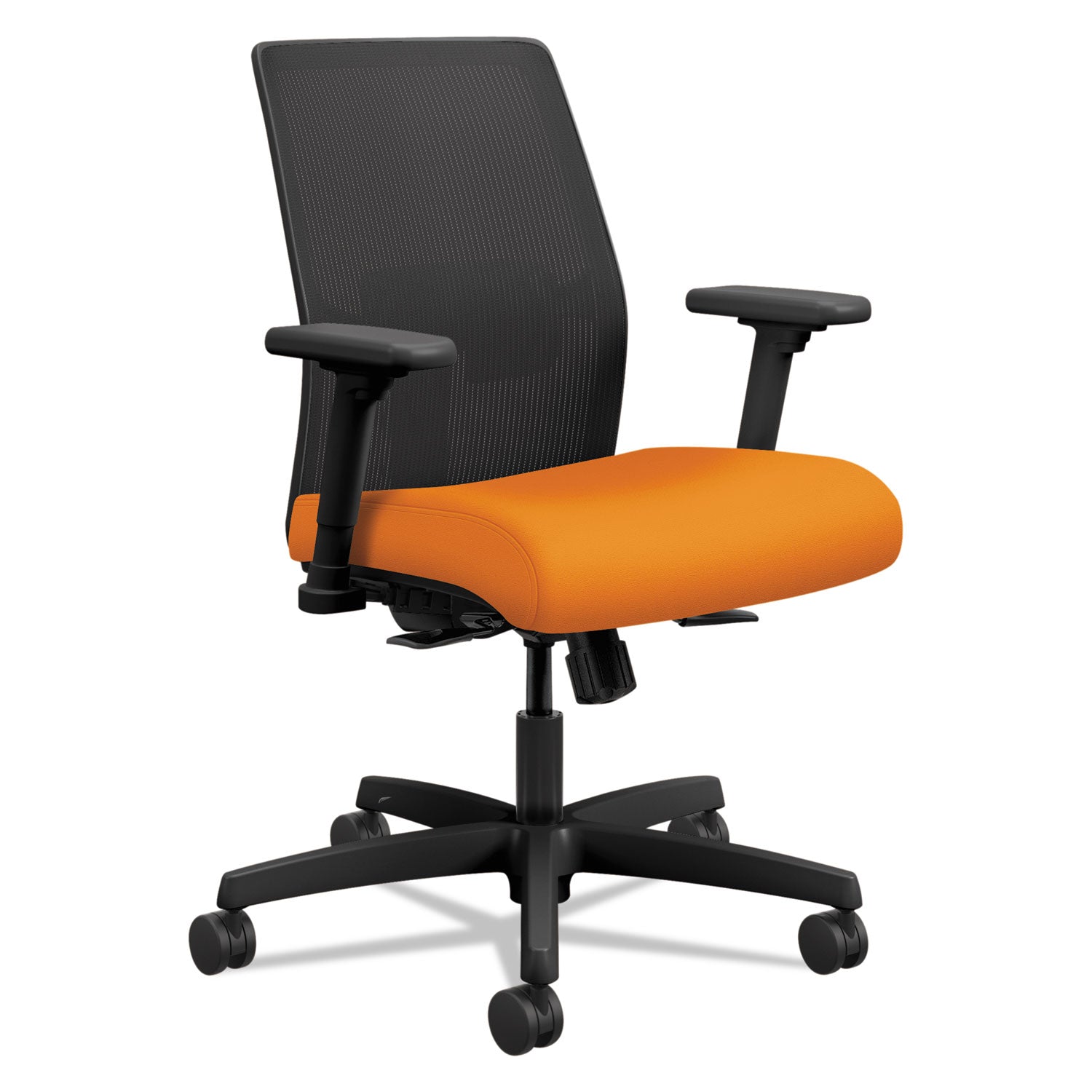 HON Ignition 2.0 Task Chair, Apricot Fabric Seat, Black Mesh Back, Adjustable Arms, Black Frame, 1 Each
