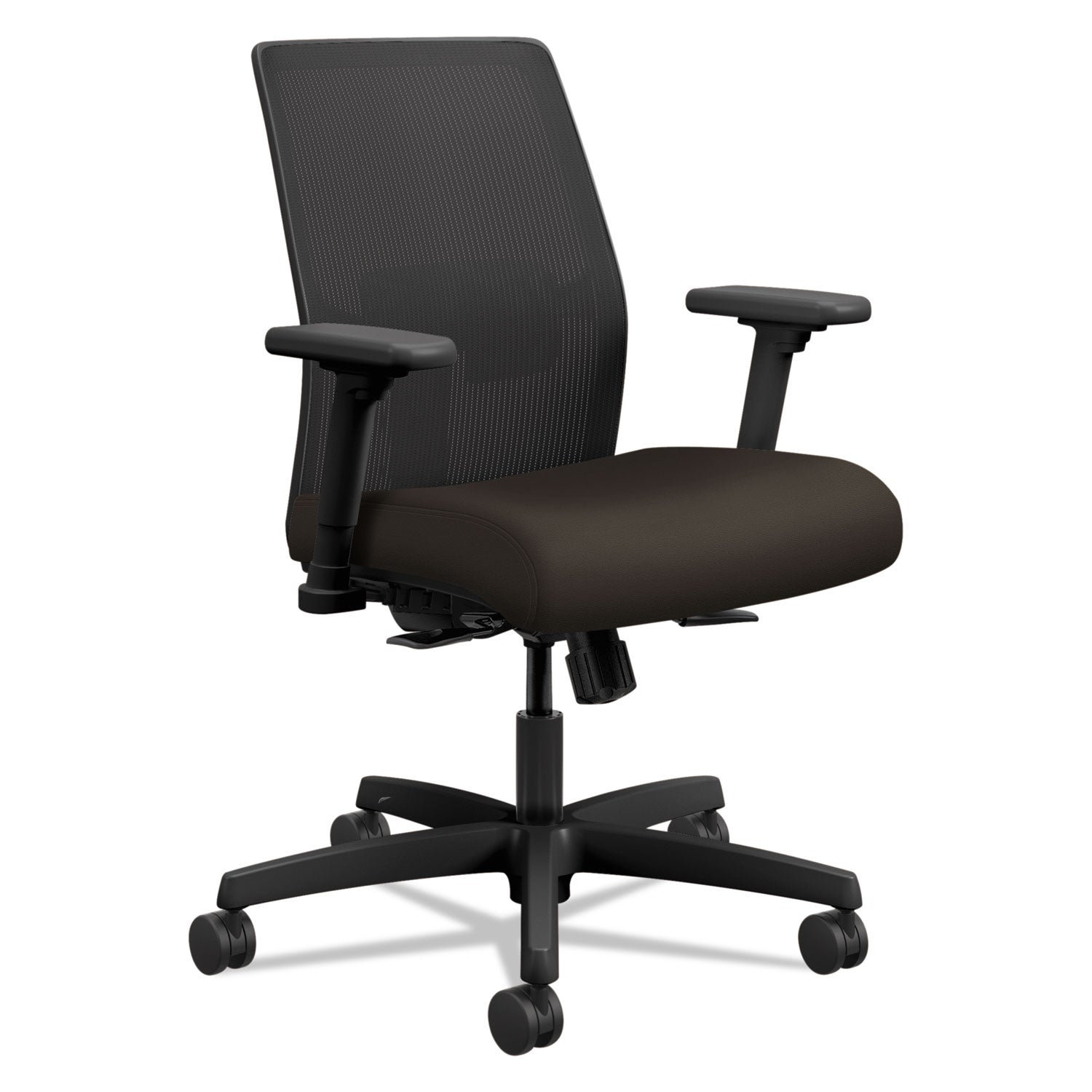 HON Ignition 2.0 Chair, Espresso Fabric Seat, Black Mesh Back, Adjustable Arms, Black Frame, 1 Each