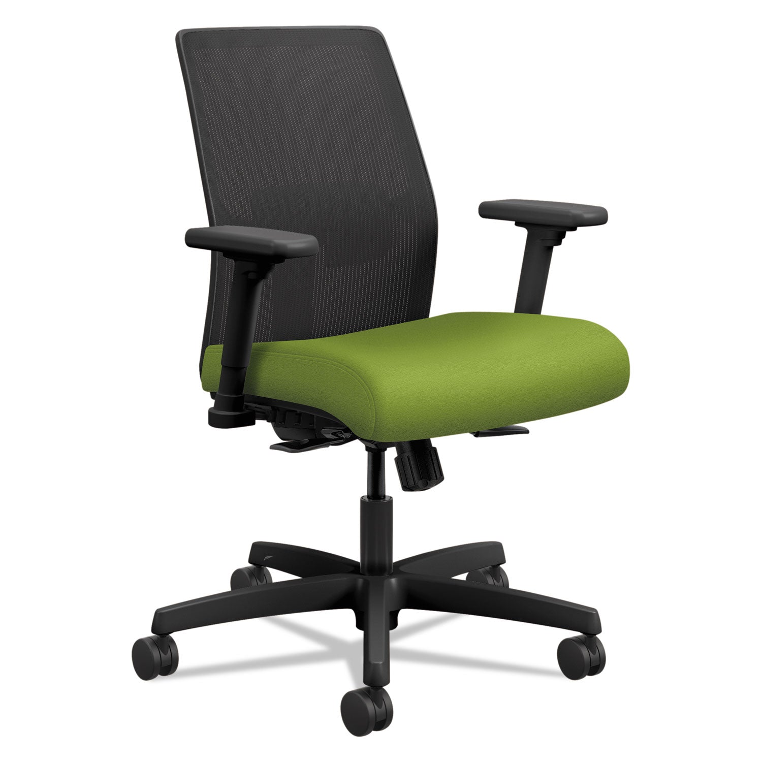 HON Ignition 2.0 Chair, Pear Fabric Seat, Black Mesh Back, Adjustable Arms, Black Frame, 1 Each