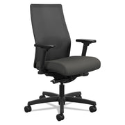 HON Ignition 2.0 Mid-Back Task Chair, Iron Ore Fabric Seat, Black Mesh Back, Adjustable Arms, Black Frame, 360° Swivel, 1 Each
