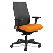 HON Ignition 2.0 Mid-Back Task Chair, Apricot Fabric Seat, Black Mesh Back, Adjustable Arms, Black Frame, 1 Each