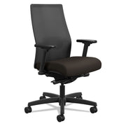 HON Ignition 2.0 Mid-Back Task Chair, Espresso Fabric Seat, Black Mesh Back, Adjustable Arms, Black Frame, 1 Each