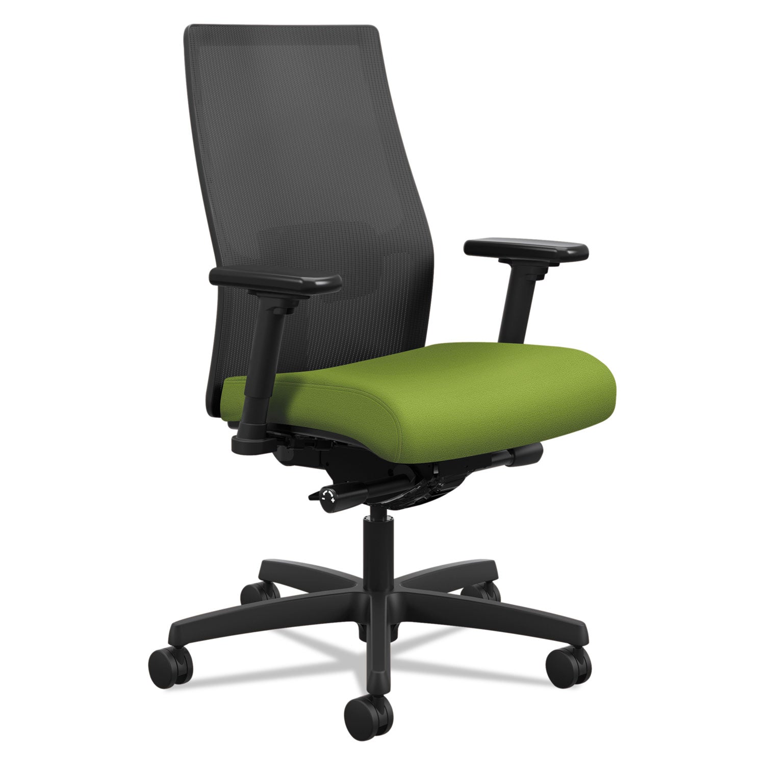 HON Ignition 2.0 Mid Back Chair, Pear Fabric Seat, Black Mesh Back, Adjustable Arms, Black Frame, 1 Each