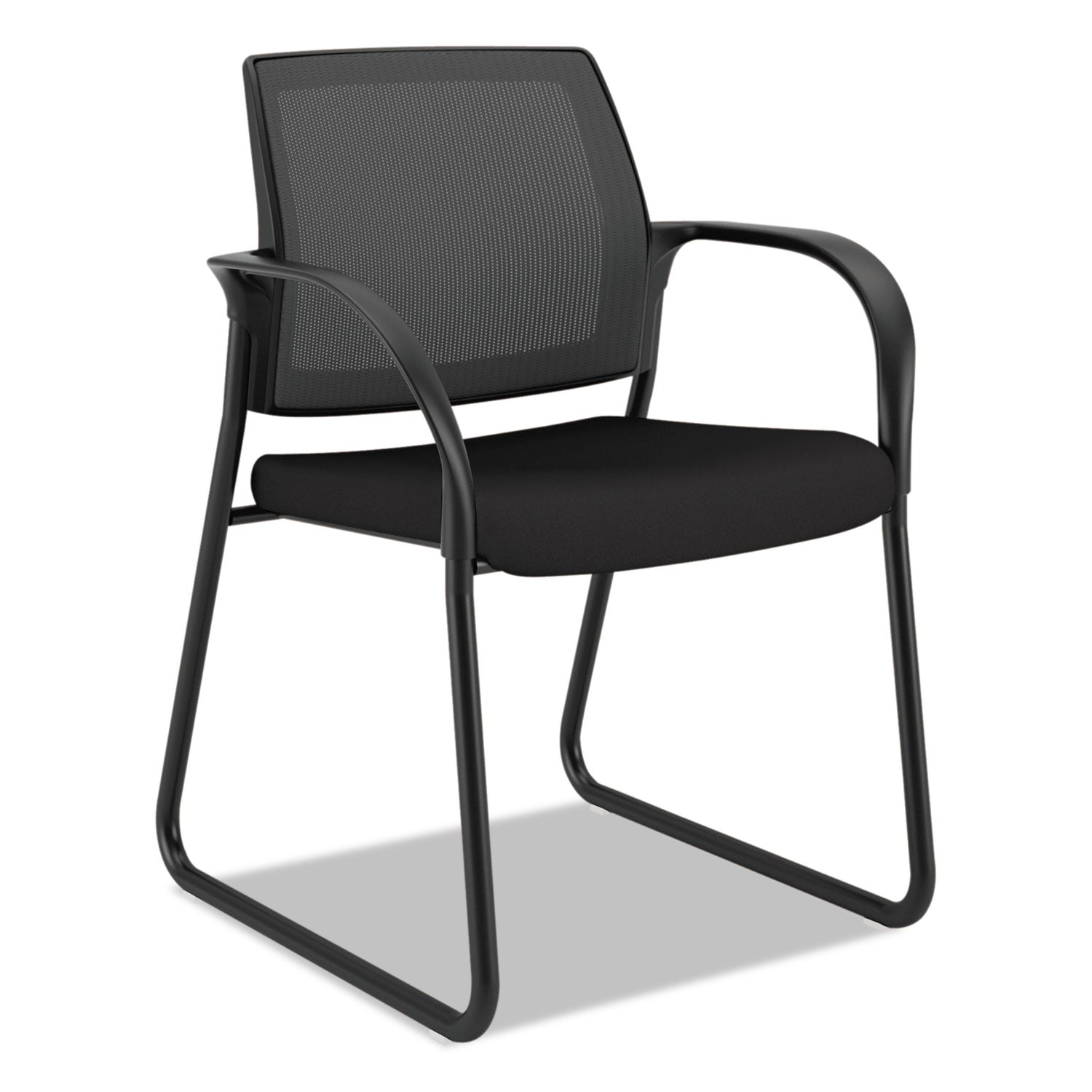 HON Ignition Chair, Black Fabric Seat, Mesh Back, Steel Sled Base, Armrests, 1 Each