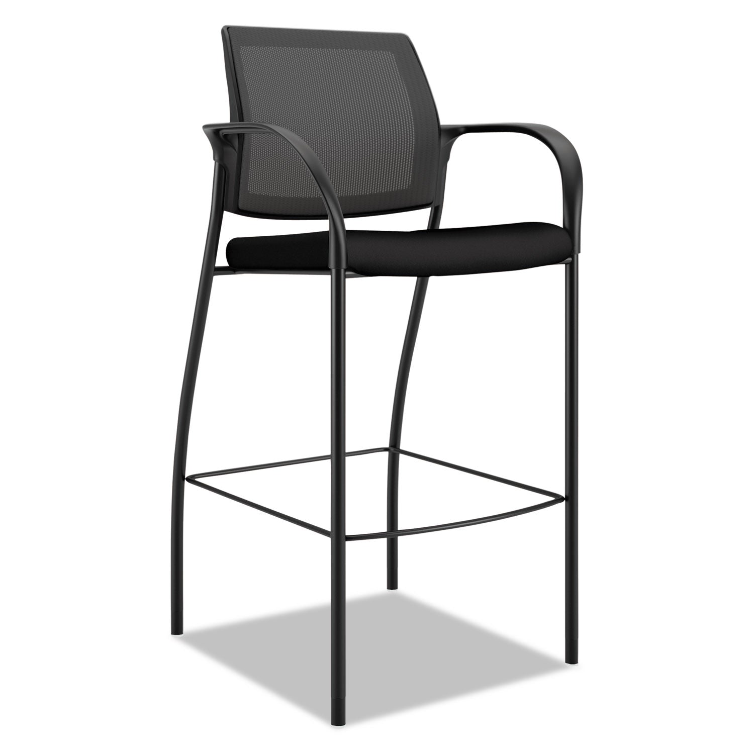 HON Ignition Sitting Stool, Black Fabric Seat, Mesh Back, Steel Frame, Armrests, 1 Each