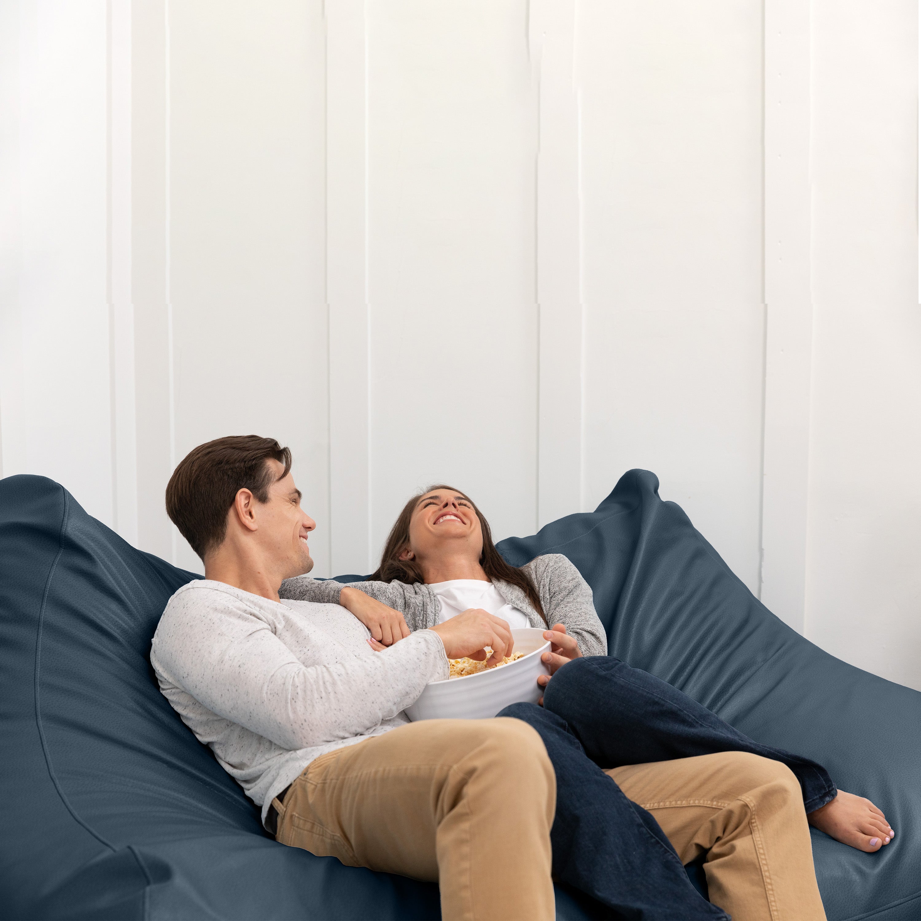 Atrium Collection Lozia Loveseat - Large Foam Bean Bag Sofa for Home Theaters, Offices, Schools, Reception & Waiting Rooms - Faux-Leather - Oxford Blue