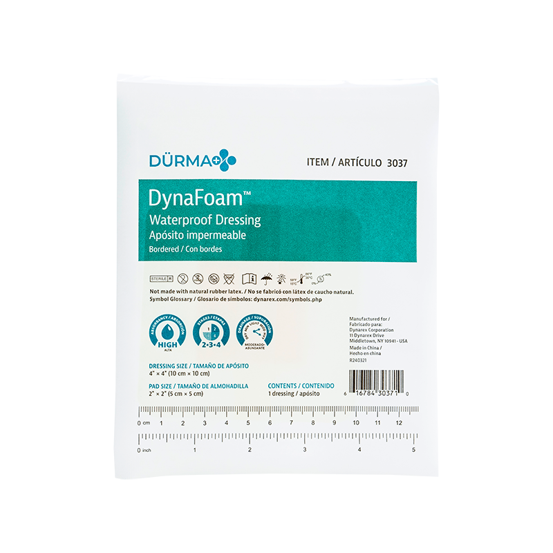 DynaFoam - Waterproof Dressing, Bordered, 4" x 4" - 10 pcs per Box/12 boxes per Case